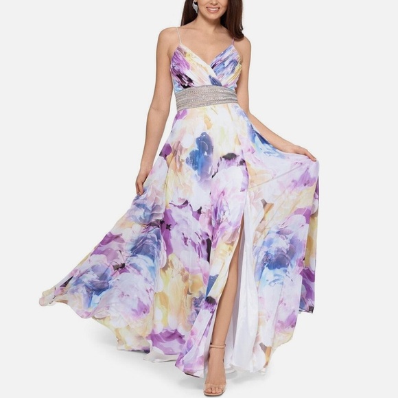 Xscape Floral Embellished Waist Sleeveless Maxi Dress - Picture 1 of 16